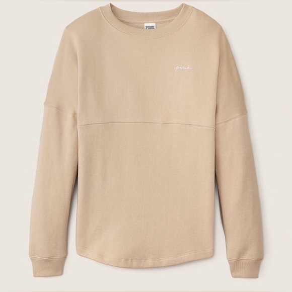 Victoria’s Secret PINK Colorblock Love Gradient Varsity Crew Sweatshirt Beige M - Picture 2 of 5